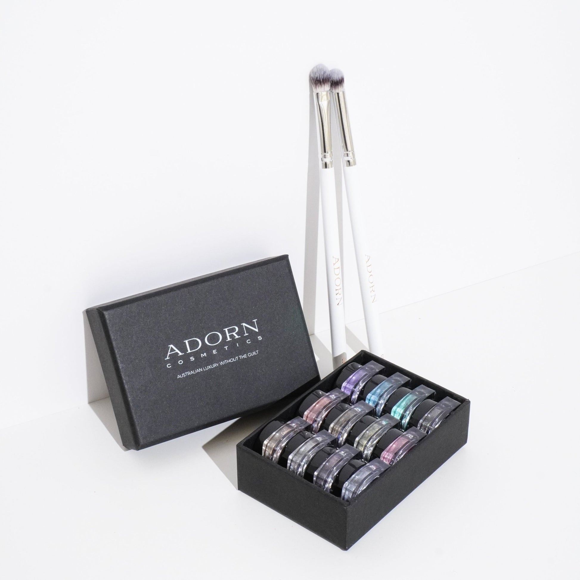 Discover Adorn 12 Piece Mini Eye Shadow Gift Set + 2 Brushes